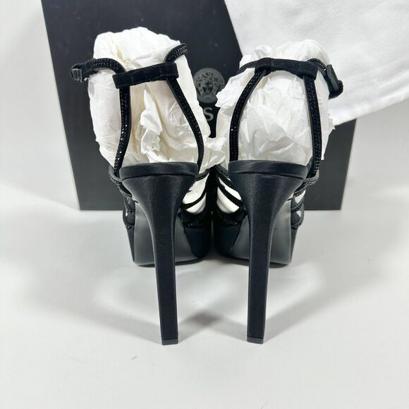 Versace La Greca 38 Maze Crystal Embellished Black Platform Sandal NIB $1,725 - Picture 10 of 13